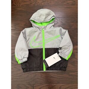Nike Baby Boys Hooded Windbreaker Fleece Lined Jacket Wolf Gray 12M 66J331-G3A